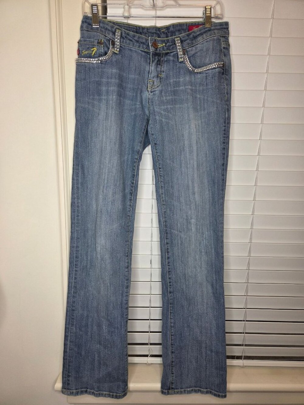 Seven7 Premium Denim Womens 27 US 4 Rhinestone Detail Bootcut Jeans Light wash